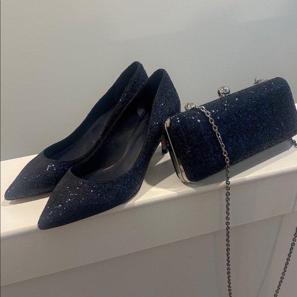 White House Black Market Midnight Clutch with Silver Chain - Picture 6 of 6